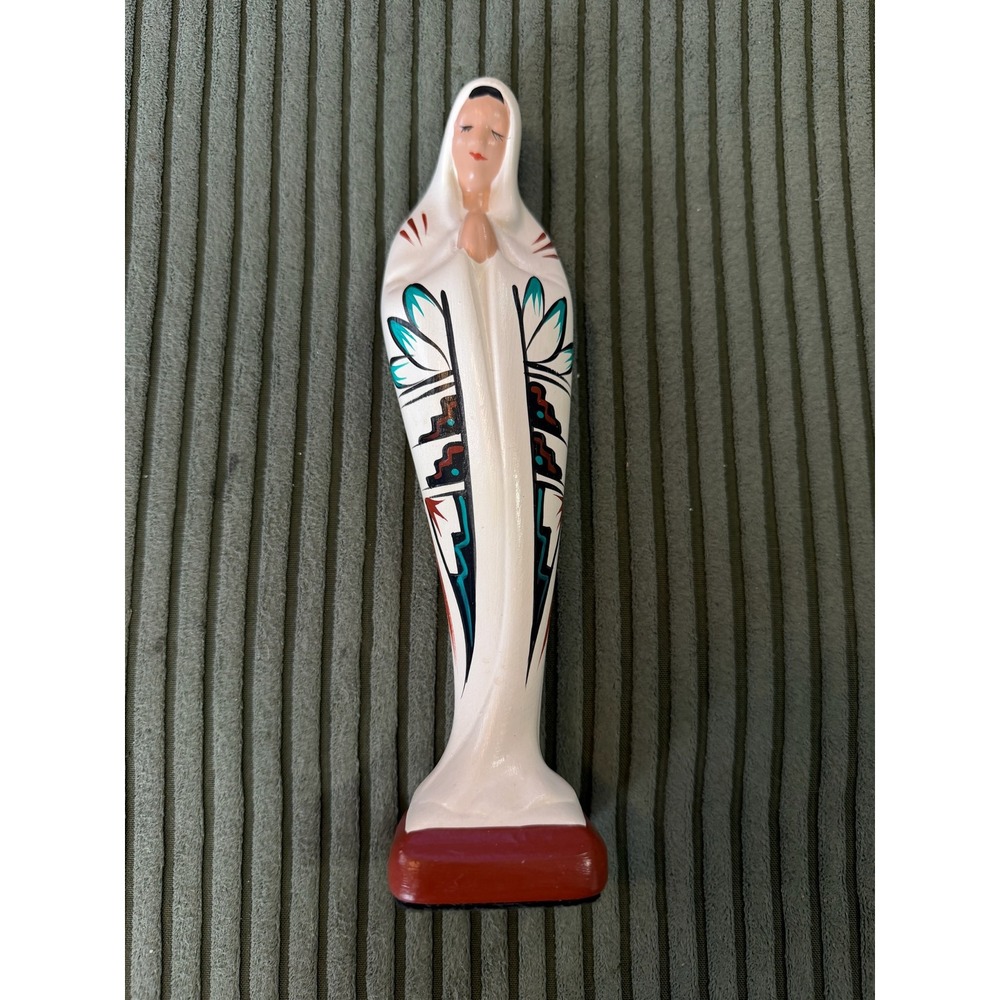Native American Inspired Praying Woman Figurine Hand Painted Signed Terracotta